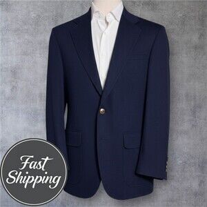 LANDS END Vintage Men’s 42L Navy Wool Blazer Sport Coat 2-Button Casual Jacket